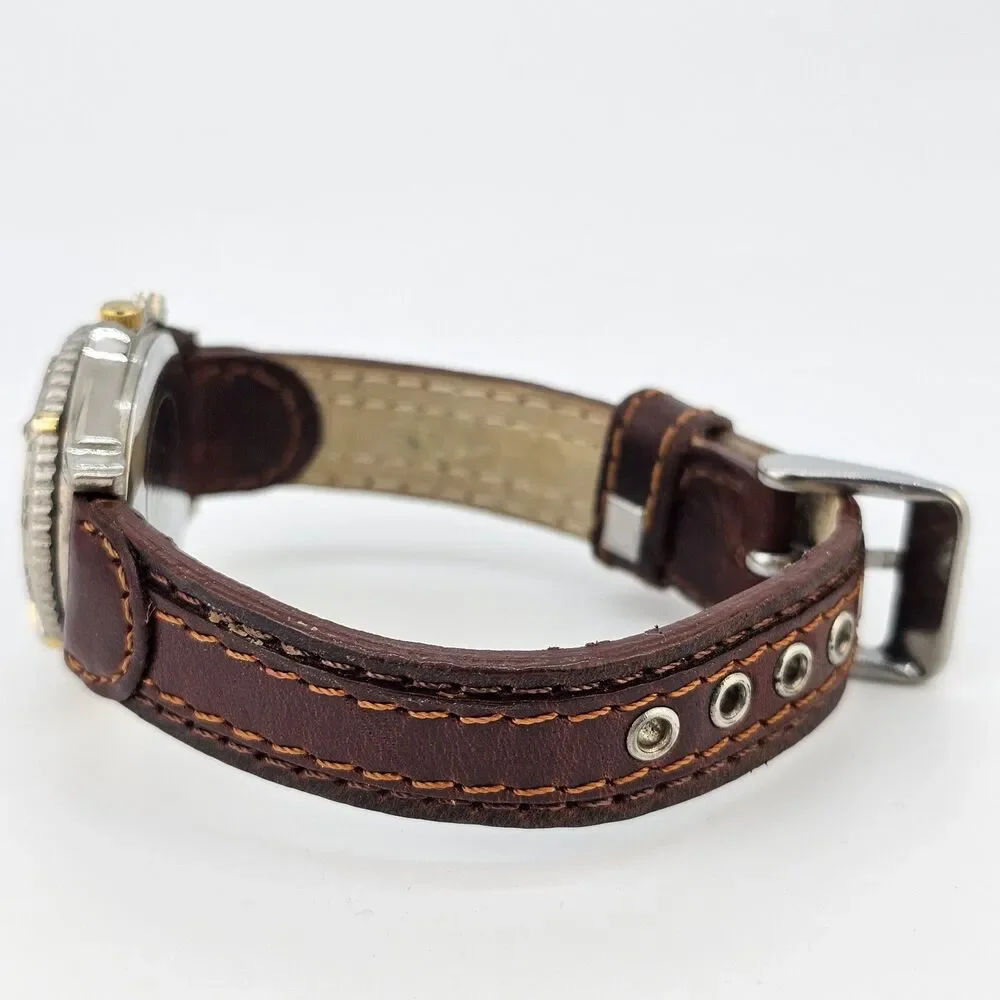 34MM Watch Women Question Mark Dial Brown Leather Bands Up to 6